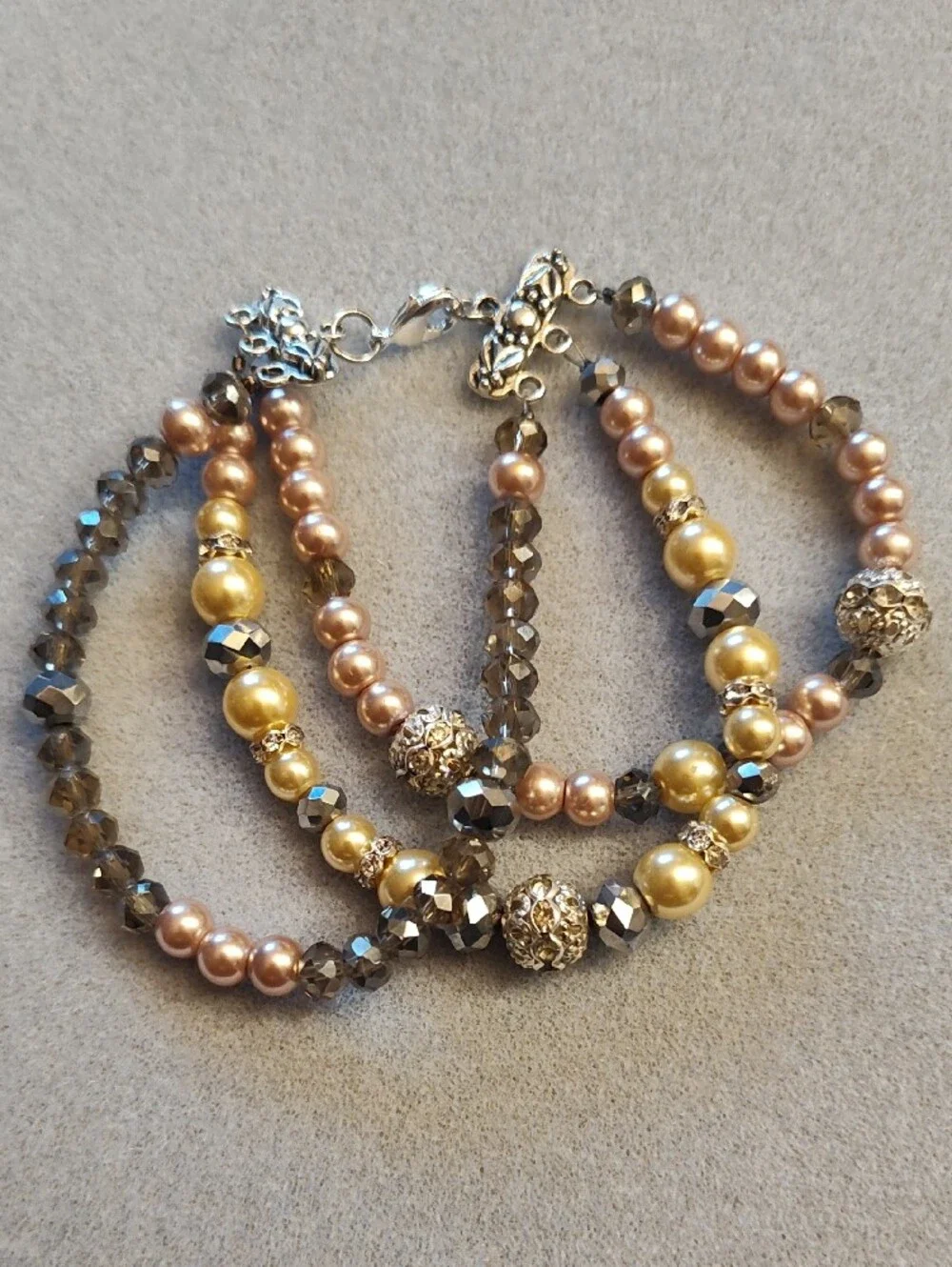 Rose and Champagne Multi-Strand Pearl Bracelet